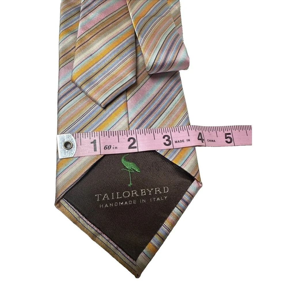Tailor Byrd Striped 100% Silk Tie Pink Blue Yellow White Italy